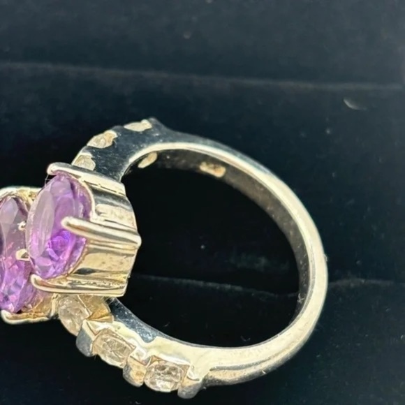 Cocktail Ring, .925 Sterling Silver, 2 Amethyst & 6 White Topaz gems, SZ 9, 9.4g - Picture 2 of 5